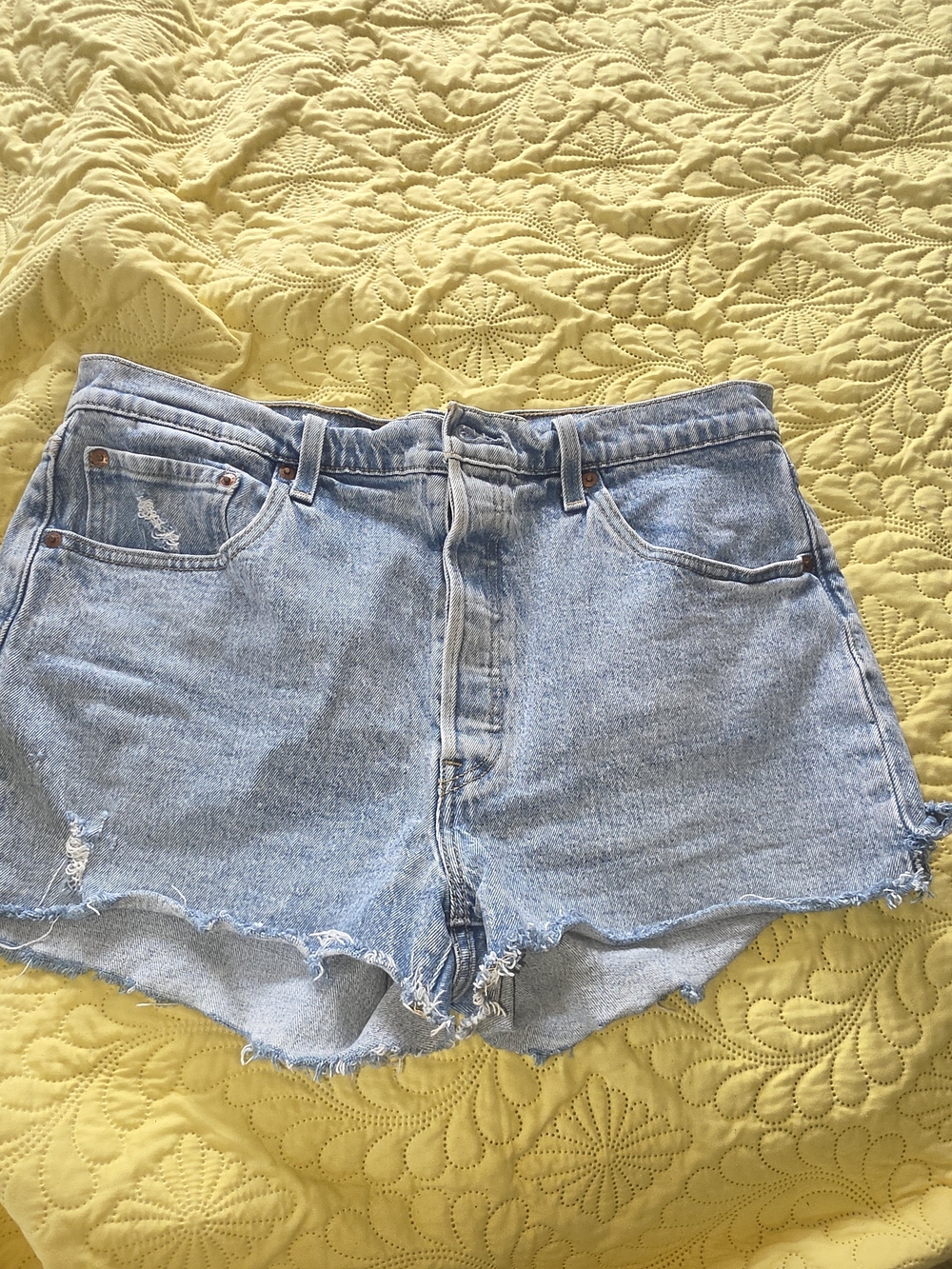 Levi's 501 Light Blue Distressed Denim Shorts